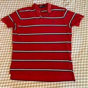 VTG Polo Ralph Lauren Men's XL Cotton Polo Shirt Red with White and Navy Stripes